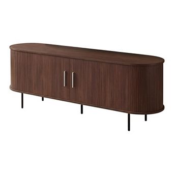 Fluted TV Stand for TVs Up to 60 Inch with Sliding Tambour Doors and Hidden Storage