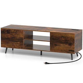 TV Stand for TVs Up to 60 Inch with Built-in AC USB Charging Ports and Storage Cabinets