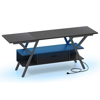 LED TV Stand for TVs Up to 65 Inch with Fabric Drawer Storage RGB Lighting and Charging Station