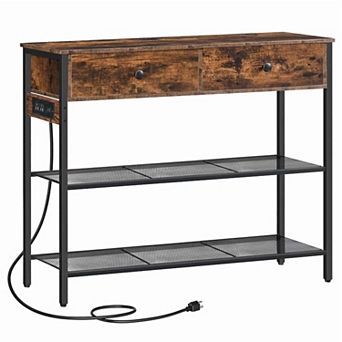Entryway Console Table with Power Outlets, USB Ports, Drawers and Storage Shelves