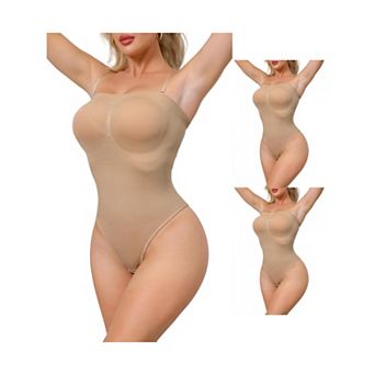 3 Packs Women's Strapless Shapewear Tummy Control Leotard Thong Sculpted Bodyshaper Removable Straps