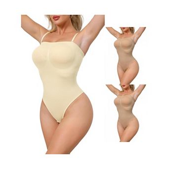 3 Packs Women's Strapless Shapewear Tummy Control Leotard Thong Sculpted Bodyshaper Removable Straps