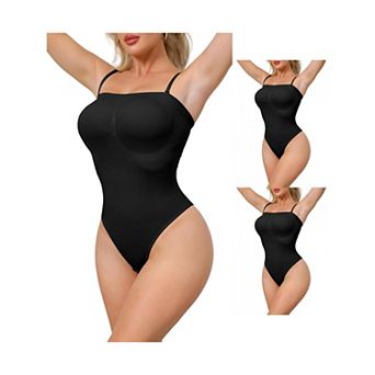 3 Packs Women's Strapless Shapewear Tummy Control Leotard Thong Sculpted Bodyshaper Removable Straps