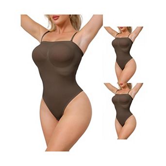 3 Packs Women's Strapless Shapewear Tummy Control Leotard Thong Sculpted Bodyshaper Removable Straps