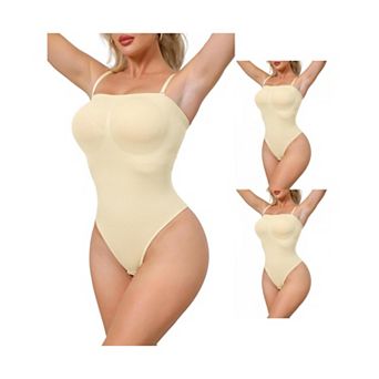 3 Packs Women's Strapless Shapewear Tummy Control Leotard Thong Sculpted Bodyshaper Removable Straps