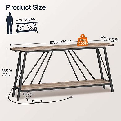 Console Table with Charging Station, 2-Tier Entryway Sofa Table