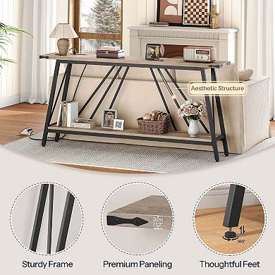 Console Table with Charging Station, 2-Tier Entryway Sofa Table