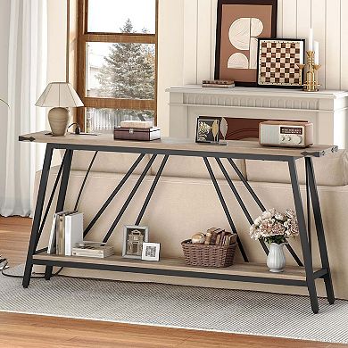 Console Table with Charging Station, 2-Tier Entryway Sofa Table