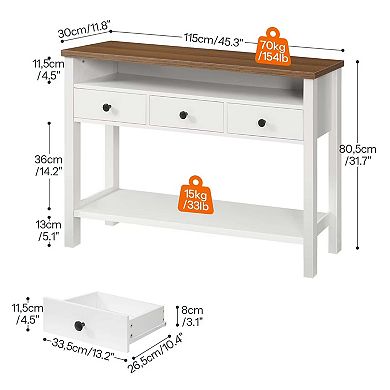 Console Table with Storage Drawers and Open Shelves, Farmhouse Hallway Table