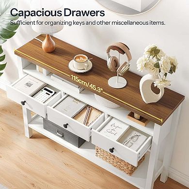 Console Table with Storage Drawers and Open Shelves, Farmhouse Hallway Table