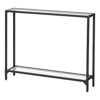 2 tier Glass Console Table with Metal Frame, Narrow Entryway Sofa Table