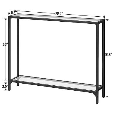 2-Tier Glass Console Table with Metal Frame, Narrow Entryway Sofa Table