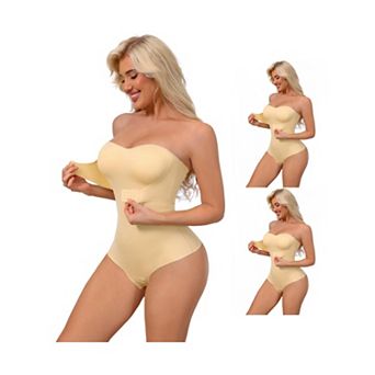 3 Packs Women's Strapless Shapewear Front Hook Push Up Bodysuits Seamless Bodyshaper RemovableStraps