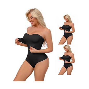 3 Packs Women's Strapless Shapewear Front Hook Push Up Bodysuits Seamless Bodyshaper RemovableStraps