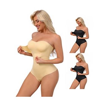 3 Packs Women's Strapless Shapewear Front Hook Push Up Bodysuits Seamless Bodyshaper RemovableStraps