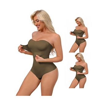 3 Packs Women's Strapless Shapewear Front Hook Push Up Bodysuits Seamless Bodyshaper RemovableStraps