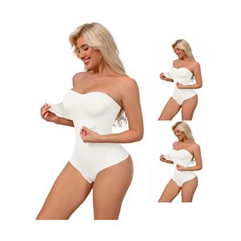 3 Packs Women's Strapless Shapewear Front Hook Push Up Bodysuits Seamless Bodyshaper RemovableStraps