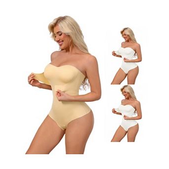 3 Packs Women's Strapless Shapewear Front Hook Push Up Bodysuits Seamless Bodyshaper RemovableStraps