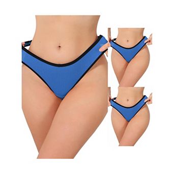 3 Packs Women's Low Waisted Ribbed Thongs Softan Breathable Contrast Color Trim Underwear Panties