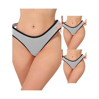 3 Packs Women's Low Waisted Ribbed Thongs Softan Breathable Contrast Color Trim Underwear Panties