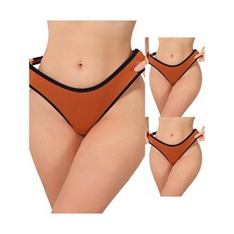 3 Packs Women's Low Waisted Ribbed Thongs Softan Breathable Contrast Color Trim Underwear Panties