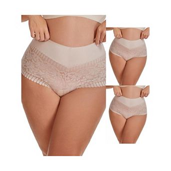 3 Packs Women's Sheer Lace Trim Mid Rise Briefs Stretchy Underwear