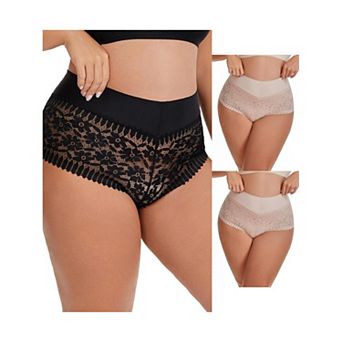 3 Packs Women's Sheer Lace Trim Mid Rise Briefs Stretchy Underwear