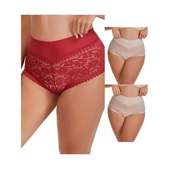3 Packs Women's Sheer Lace Trim Mid Rise Briefs Stretchy Underwear