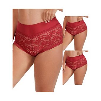 3 Packs Women's Sheer Lace Trim Mid Rise Briefs Stretchy Underwear