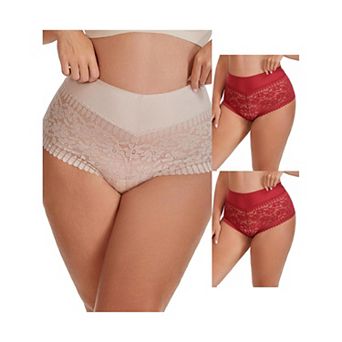 3 Packs Women's Sheer Lace Trim Mid Rise Briefs Stretchy Underwear