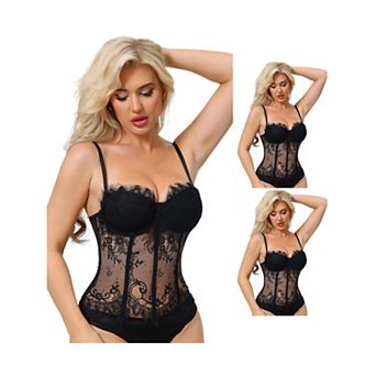 3 Packs Women's Lace Bustier Corset Tops Floral Camisole Top Underwired Adjustable Spaghetti Straps