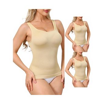 3 Packs Womens Ribbed Tank Tops Square Neck Shapewear Tummy Control Compression Camisole Bodyshaper