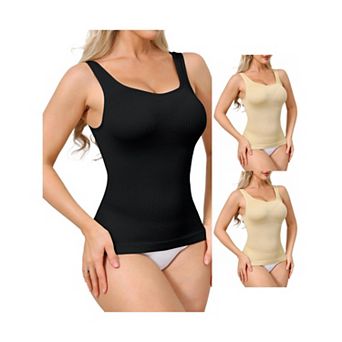 3 Packs Womens Ribbed Tank Tops Square Neck Shapewear Tummy Control Compression Camisole Bodyshaper