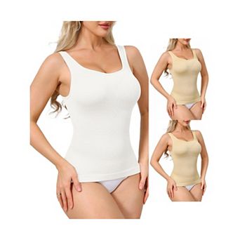 3 Packs Womens Ribbed Tank Tops Square Neck Shapewear Tummy Control Compression Camisole Bodyshaper