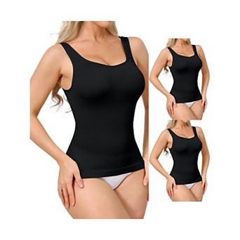 3 Packs Womens Ribbed Tank Tops Square Neck Shapewear Tummy Control Compression Camisole Bodyshaper