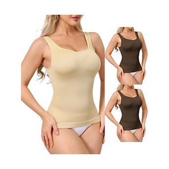 3 Packs Womens Ribbed Tank Tops Square Neck Shapewear Tummy Control Compression Camisole Bodyshaper