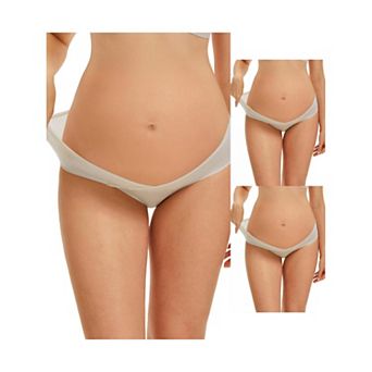 3 Packs Women's Maternity Underwear Ice Silk V-Shaped Belly Support Low Rise Seamless Briefs