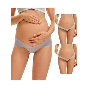 3 Packs Women's Maternity Underwear Ice Silk V-Shaped Belly Support Low Rise Seamless Briefs