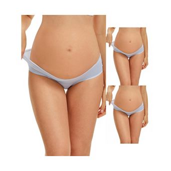 3 Packs Women's Maternity Underwear Ice Silk V-Shaped Belly Support Low Rise Seamless Briefs