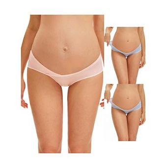 3 Packs Women's Maternity Underwear Ice Silk V-Shaped Belly Support Low Rise Seamless Briefs
