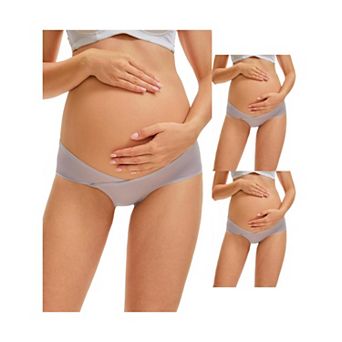 3 Packs Women's Maternity Underwear Ice Silk V-Shaped Belly Support Low Rise Seamless Briefs