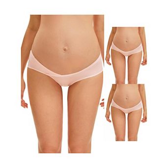 3 Packs Women's Maternity Underwear Ice Silk V-Shaped Belly Support Low Rise Seamless Briefs