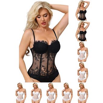 10 Packs Women's Lace Bustier Corset Tops Floral Camisole Top Underwired Adjustable Spaghetti Straps