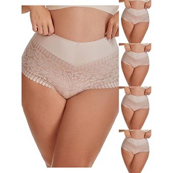 5 Packs Women's Sheer Lace Trim Mid Rise Briefs Stretchy Underwear