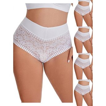 5 Packs Women's Sheer Lace Trim Mid Rise Briefs Stretchy Underwear