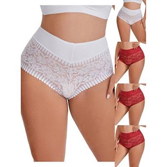 5 Packs Women's Sheer Lace Trim Mid Rise Briefs Stretchy Underwear