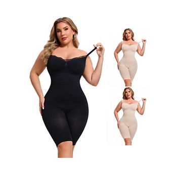 3 Packs Sleeveless Shapewear Bodysuits for Women Tummy Control Seamless Lace Trim Bodyshaper