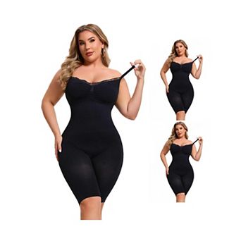 3 Packs Sleeveless Shapewear Bodysuits for Women Tummy Control Seamless Lace Trim Bodyshaper