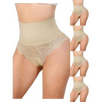 5 Packs Women's High Cut Lace Tummy Control Thongs Waist Trainers Panties