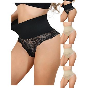 5 Packs Women's High Cut Lace Tummy Control Thongs Waist Trainers Panties